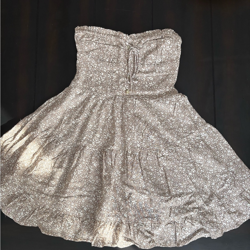 Aeropostale Strapless Floral Dress - Brown and White